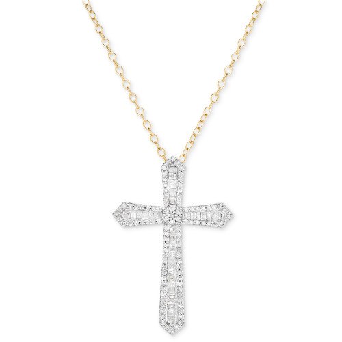 Diamond Round & Baguette 18" Pendant Necklace (1/2 ct. t.w.) in Sterling Silver & 14k Gold-Plate