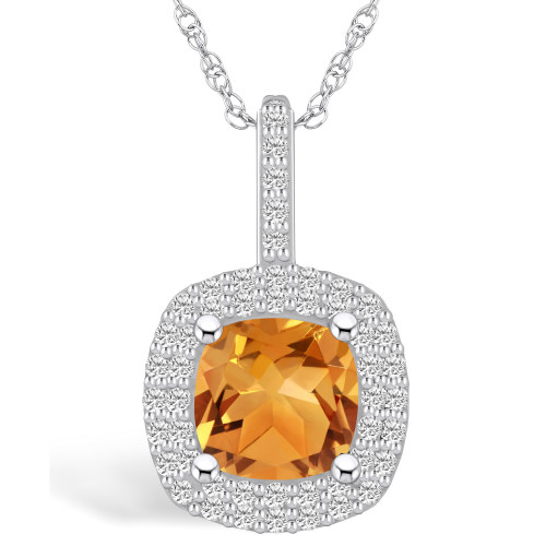 Citrine (2 Ct. T.W.) and Diamond (1/2 Ct. T.W.) Halo Pendant Necklace in 14K White Gold