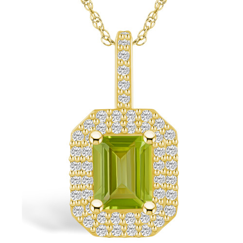 Peridot (1-3/4 Ct. T.W.) and Diamond (1/2 Ct. T.W.) Halo Pendant Necklace in 14K Yellow Gold
