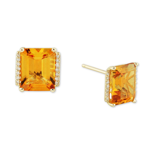 Citrine (4-1/3 ct. t.w.) & Diamond (1/10 ct. t.w.) Stud Earrings in 14k Gold