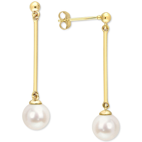 Cultured Freshwater Pearl (7mm) Linear Drop Earrings in 10k Gold