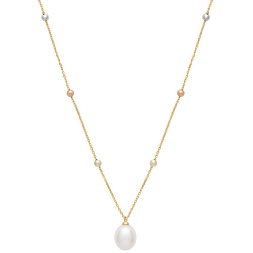 Cultured Freshwater Pearl (9 x 11mm) Sliding Beaded Necklace in Sterling Silver, 18k Gold-Plate, & 18k Rose Gold-Plate