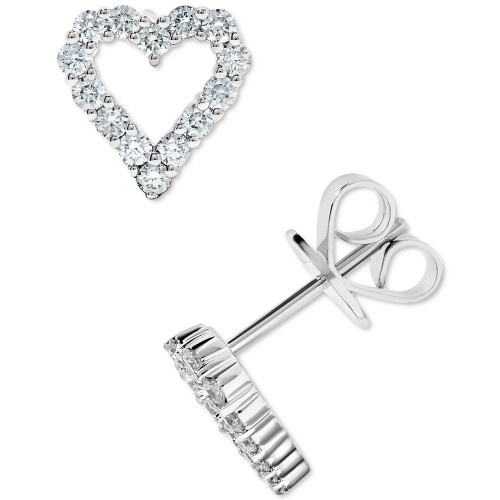 Diamond Heart Stud Earrings (1/2 ct. t.w.) in 14k White Gold