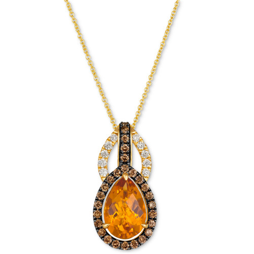 Cinnamon Citrine (2-3/4 ct. t.w.) & Diamond (5/8 ct. t.w.) Double Teardrop Pendant Necklace in 14k Gold, 18" + 2" extender