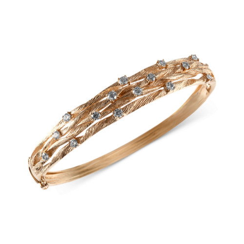 D'Oro by EFFY® Diamond Textured Bangle (1 ct. t.w.) in 14k Yellow Gold