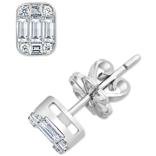 EFFY® Diamond Round & Baguette Stud Earrings (3/8 ct. t.w.) in 14k White Gold