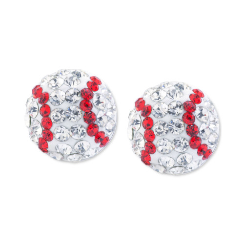 Crystal Baseball Stud Earrings in Sterling Silver