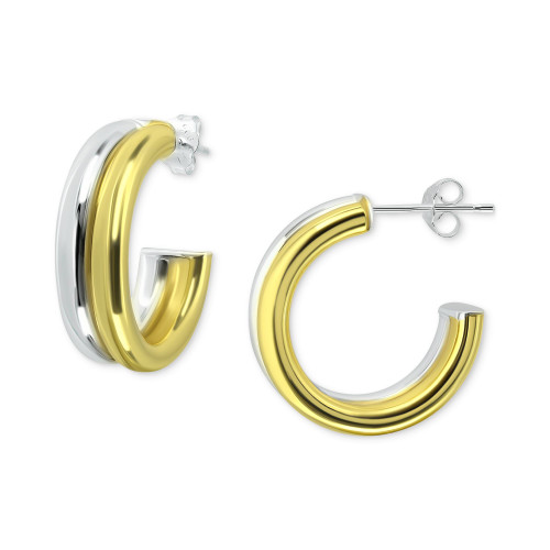 Polished Double Small Hoop Earrings in Sterling Silver & 18k Gold-Plate, 3/4", Created for Macy's