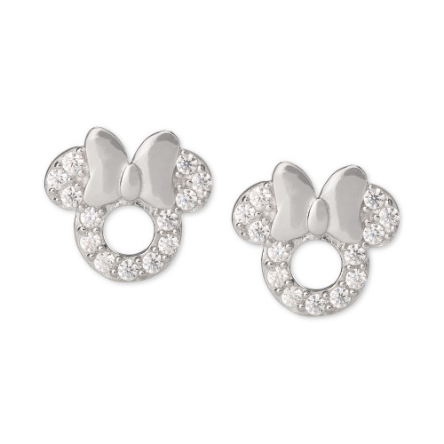 Children's Cubic Zirconia Minnie Mouse Stud Earrings in Sterling Silver