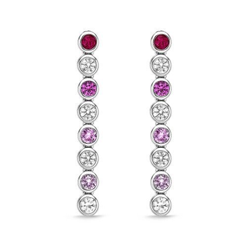 Alternating Multi-Gemstone Round Bezel Set Drop Earrings in Sterling Silver