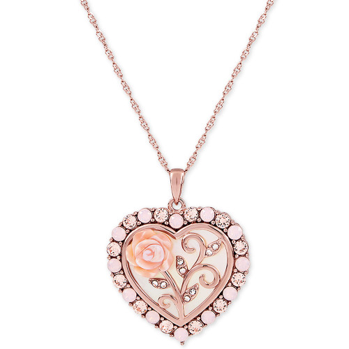 Mother of Pearl (16mm) Rose Cameo 18" Necklace in 18k Rose Gold over Sterling Silver