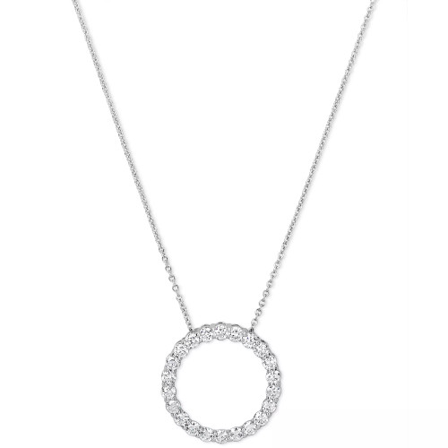 Diamond Circle Pendant Necklace (1 ct. t.w.) in 14k White or Yellow Gold, 16" + 2" extender