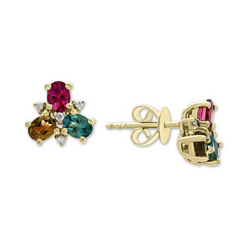 EFFY® Multi-Color Tourmaline (1-1/10 ct. t.w.) & Diamond (1/20 ct. t.w.) Stud Earrings in 14k Gold