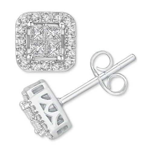 Diamond Princess Quad Halo Stud Earrings (1/2 ct. t.w.) in 14k White Gold