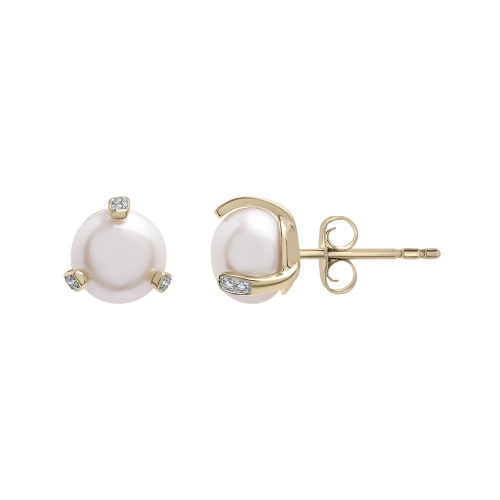 Cultured Freshwater Pearl with Diamond Fashion Earrings in 14K Yellow Gold
