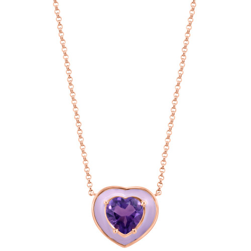 EFFY® Amethyst (1-1/3 ct. t.w.) & Purple Enamel Heart 16" Pendant Necklace in 14k Rose Gold