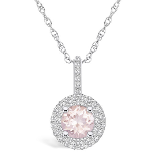 Morganite (1-1/4 Ct. T.W.) and Diamond (3/8 Ct. T.W.) Halo Pendant Necklace in 14K White Gold