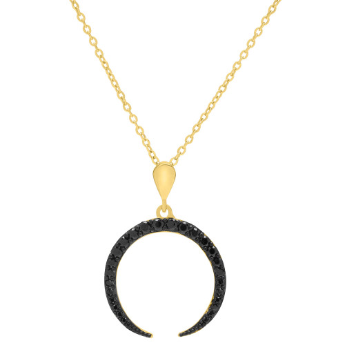 Black Spinel Crescent 18" Pendant Necklace (3/4 ct. t.w.) in 14k Gold-Plated Sterling Silver