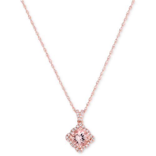 Morganite (1 ct. t.w.) & Diamond (1/6 ct. t.w.) Pendant Necklace in 14k Rose Gold, 16" + 2" extender