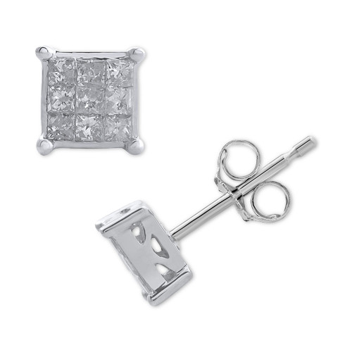 Diamond Princess Cluster Stud Earrings (1/4 ct. t.w.) in 14k White Gold