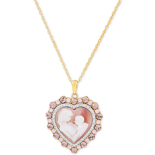 Mother of Pearl (8mm) Cameo Heart 18" Pendant Necklace in 18k Rose Gold over Sterling Silver
