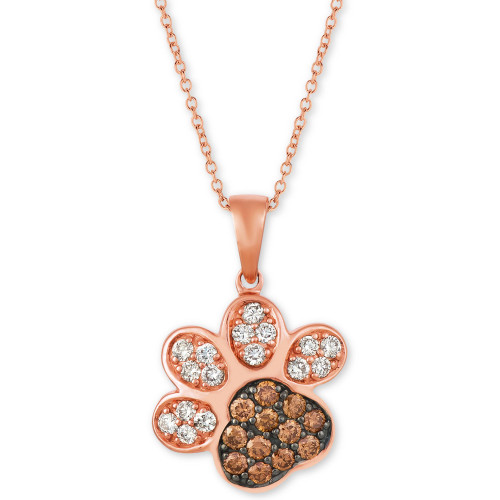 Nude™ & Chocolate® Diamond Paw Print 20" Pendant Necklace (3/4 ct. t.w.) in 14k Rose Gold