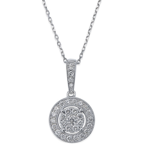 Diamond Circle Pendant Necklace in 14k White Gold (1/2 ct. t.w.)