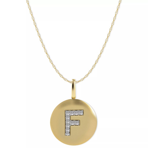 14k Yellow, White, or Rose Gold Necklace, Diamond Letter F Disk Pendant (1/10 ct. t.w.)