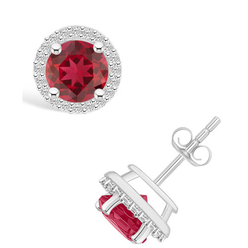 Created Ruby (2 ct. t.w.) and Created Sapphire (1/5 ct. t.w.) Halo Studs in 10K White Gold