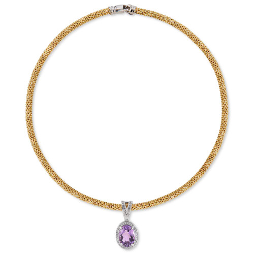 Amethyst (5-3/4 ct. t.w.) & White Topaz (5/8 ct. t.w.) Halo 18" Pendant Necklace in Sterling Silver & 18k Gold-Plate