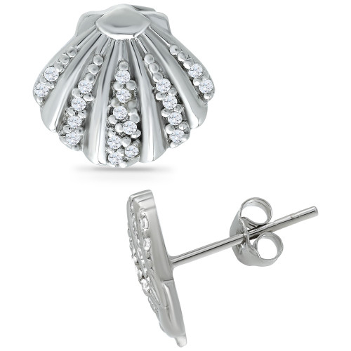 Cubic Zirconia Clam Shell Stud Earrings in Sterling Silver, Created for Macy's