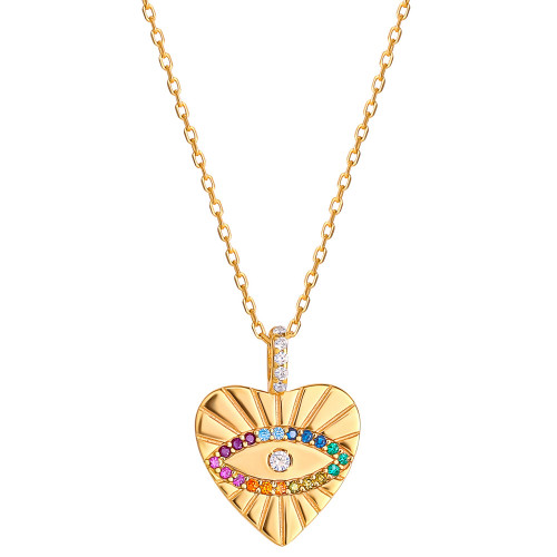 Multicolor Cubic Zirconia Evil Eye Heart Pendant Necklace in 18k Gold-Plated Sterling Silver, 16" + 2" extender, Created for Macy's