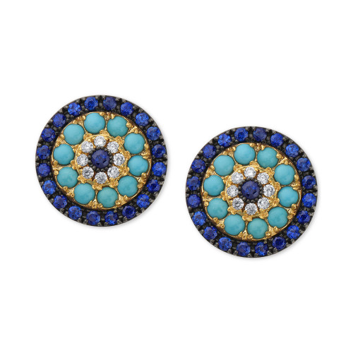 EFFY® Sapphire (1-1/2 ct. t.w.), Turquoise & Diamond (1/10 ct. t.w.) Stud Earrings in 14k Gold