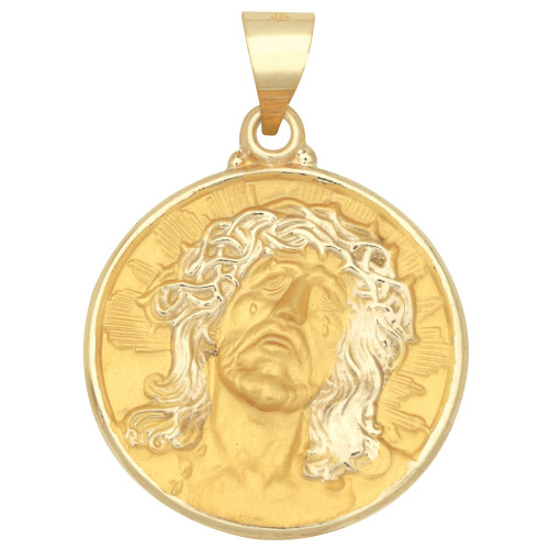 Christ Head Medal Pendant in 14k Yellow Gold