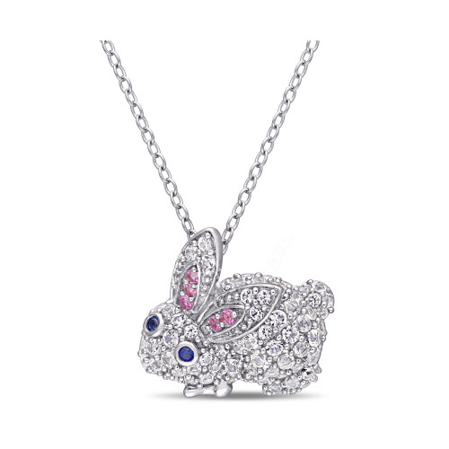 Multi-Color Created Sapphire (1 1/10 ct. t.w.) Bunny Necklace in Sterling Silver