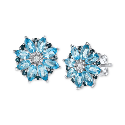 Multi-Amethyst (1-3/8 ct. t.w.) & Diamond Accent Flower Stud Earrings in 14k Rose Gold (Also in Multi-Topaz)