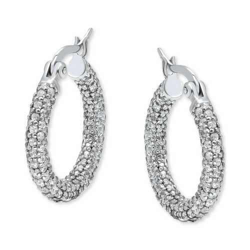 Cubic Zirconia Pavé Small Hoop Earrings in Sterling Silver, 0.75", Created for Macy's