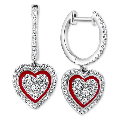 EFFY® Diamond & Enamel Heart Halo Drop Earrings (1/2 ct. t.w.) in 14k White Gold