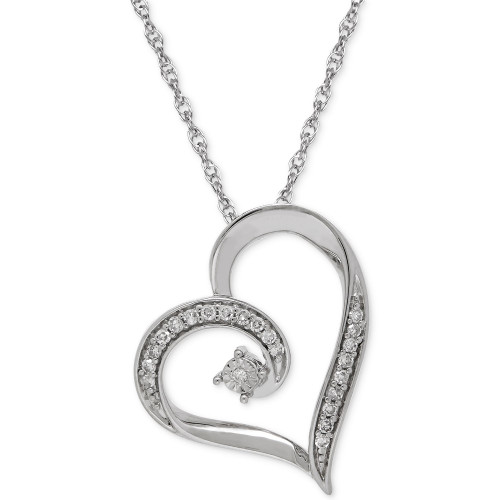Diamond Heart Pendant Necklace (1/10 ct. t.w.) in Sterling Silver