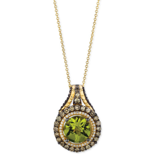 Green Apple Peridot (3-1/2 ct. t.w.), Chocolate Diamonds (1-1/8 ct. t.w) & Vanilla Diamonds (1/6 ct. t.w.) Pendant Necklace in 14k Yellow Gold, 18"