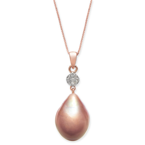 Cultured Pink Baroque Freshwater Pearl (12mm) & Diamond (1/20 ct. t.w.) Necklace in 14k Rose Gold