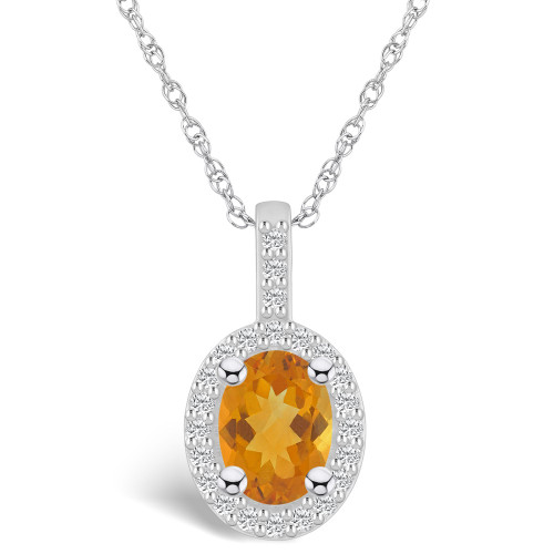 Citrine (1-1/5 Ct. T.W.) and Diamond (1/4 Ct. T.W.) Halo Pendant Necklace in 14K White Gold