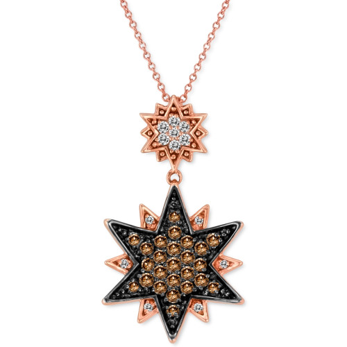 Chocolate Diamond (5/8 ct. t.w.) & Vanilla Diamond (1/6 ct. t.w.) Double Star 18" Pendant Necklace in 14k Rose Gold