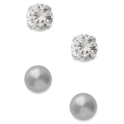 10k White Gold Earrings, Cubic Zirconia (7/8 ct. t.w.) and Ball Stud Earrings