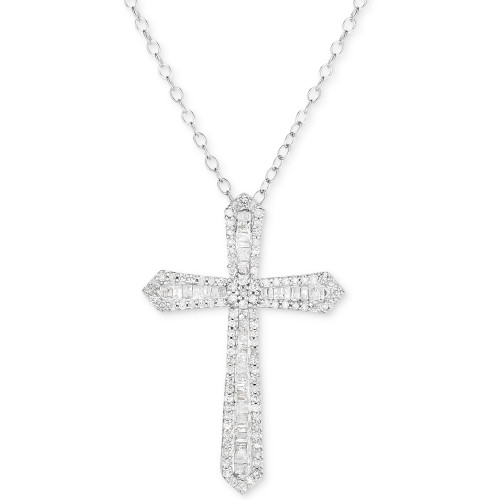 Diamond Cross 18" Pendant Necklace (1/2 ct. t.w.) in Sterling Silver