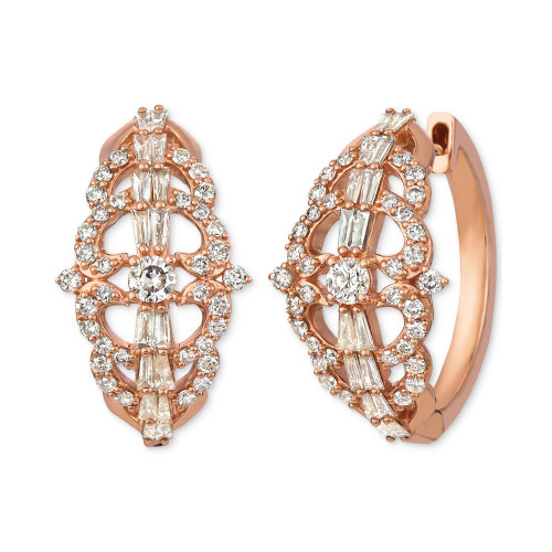 Nude Diamond Openwork Round & Baguette Hoop Earrings (1-3/8 ct. t.w.) in 14k Rose Gold