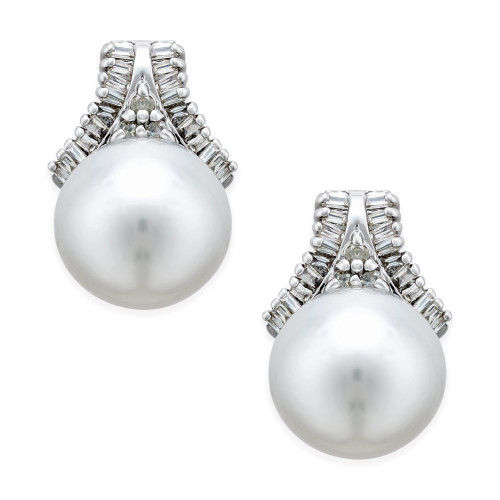 Cultured South Sea Pearl (11mm) and Diamond (5/8 ct. t.w.) Drop Earrings in 14k White Gold