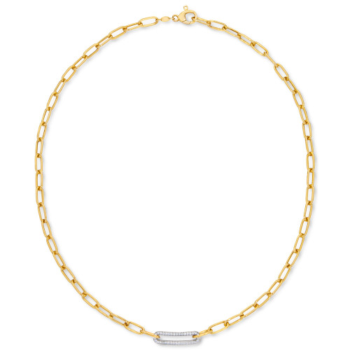 Diamond Bar Paperclip Link 18" Chain Necklace (1/5 ct. t.w.) in Sterling Silver & 14k Gold-Plate