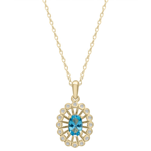 Blue Topaz (1/2 ct. t.w.) & Diamond (1/10 ct. t.w.) 18" Oval Pendant Necklace in 14k Yellow Gold
