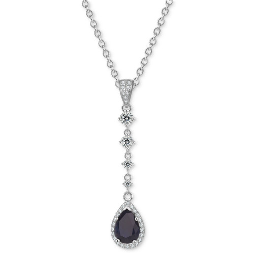 Sapphire (1-1/2 ct. t.w.) & White Topaz (3/8 ct. t.w.) Pear Drop Lariat Necklace in Sterling Silver, 16" + 2" extender